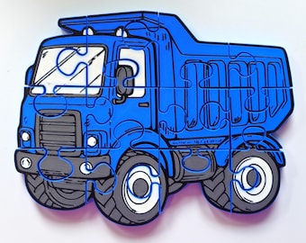 Dump Truck Jigsaw Puzzle, 3D-Printed Construction Toy for Toddlers, Montessori Learning, Screen-Free Play