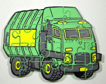 Garbage Truck Jigsaw Puzzle, 3D-Printed Trash Truck Toy for Toddlers, Kids Montessori Learning