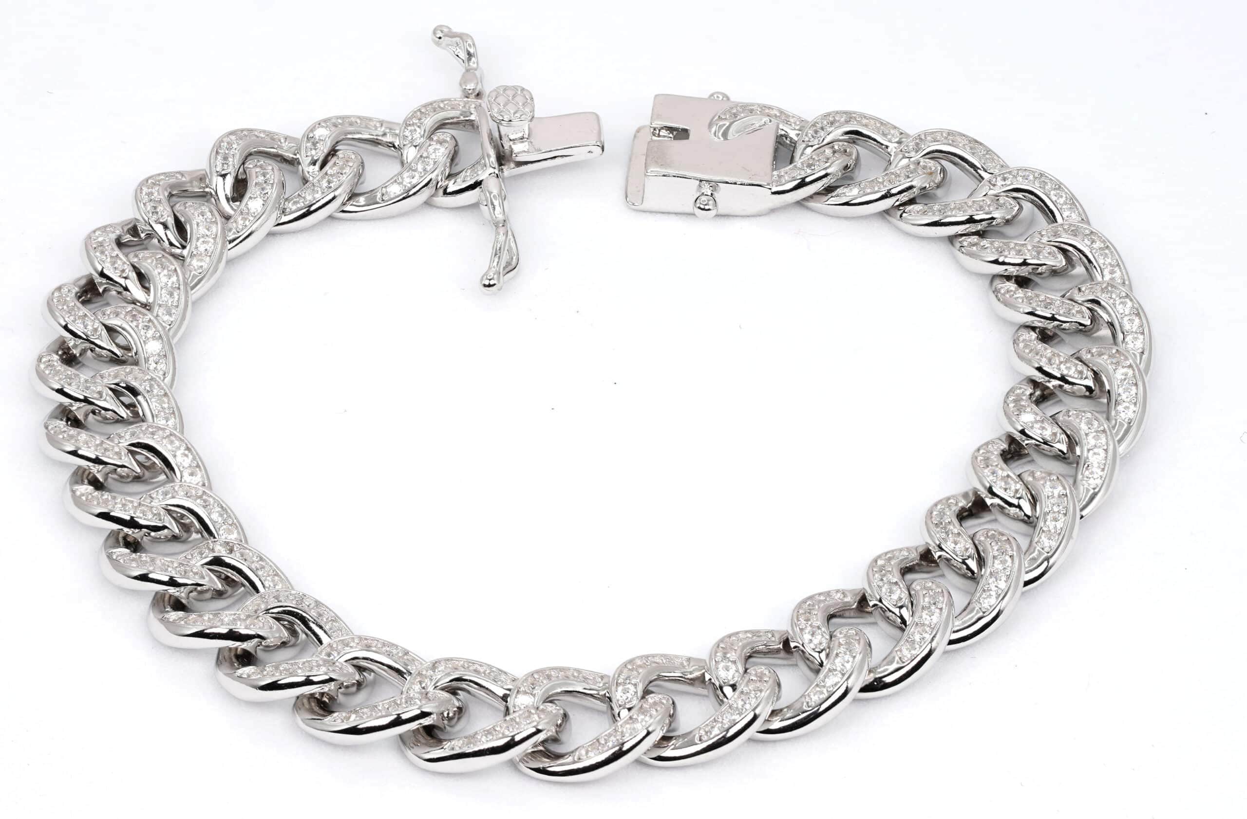 Sparkling Sterling Silver Bracelet With Bold Chain and Sparkling Sterling Silver Bracelet With Bold Chain and