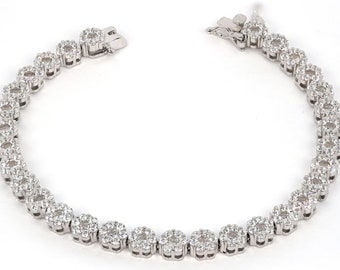 Stunning 925 Silver Tennis Bracelet with Sparkling Zircon Flower Detailing