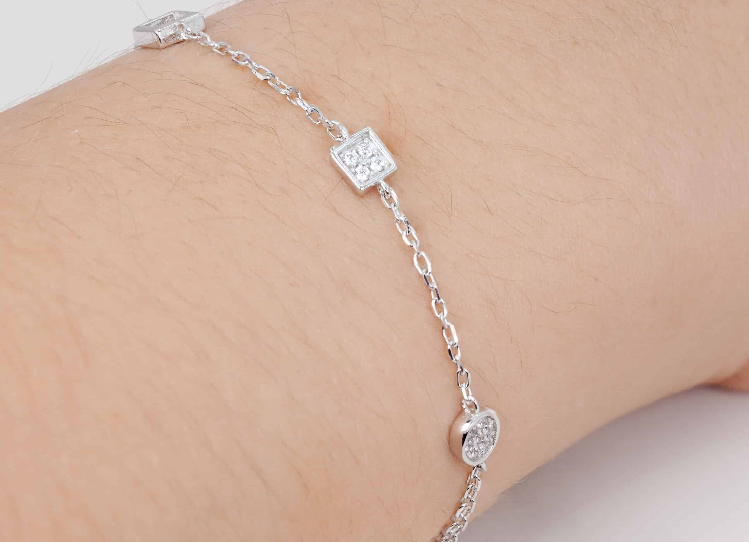 SILVER DESIGN MANY STONE BRACELET/ブレスレット Stunning Sterling Silver Bracelet With 4 Unique Geometric