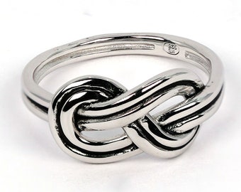 ocean-inspired Sterling Silver Knot Ring With Intricate Nautical Knot Design