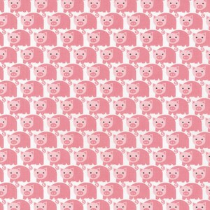 Könnte beinhalten: Ein nahtloses Muster aus rosa Schweine-Silhouetten auf weißem Hintergrund. Die Schweine sind alle in die gleiche Richtung ausgerichtet und haben lockige Schwänze.