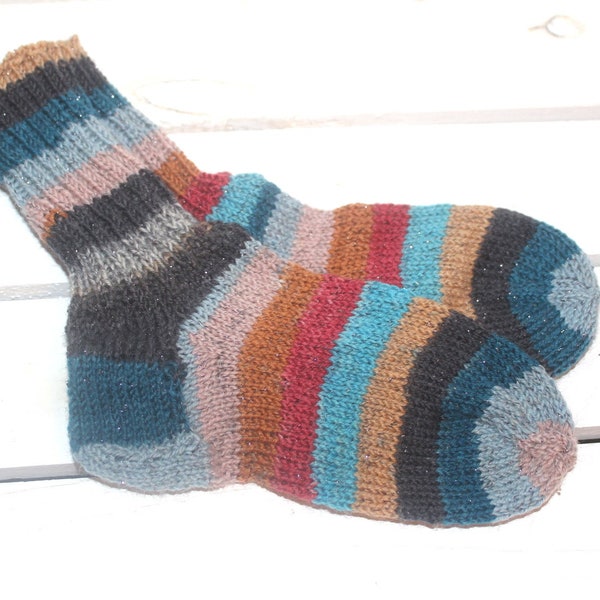 Kindersocken Gr. 28/29 Glitzer * handgestrickte Wollsocken für Kinder * warme Socken