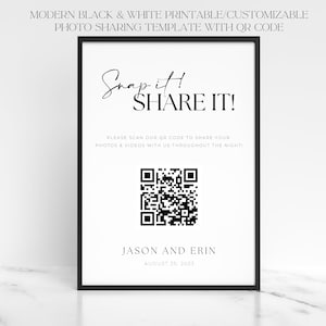 Modern Simplistic Black&White Printable Guests Photo Sharing QR code Template