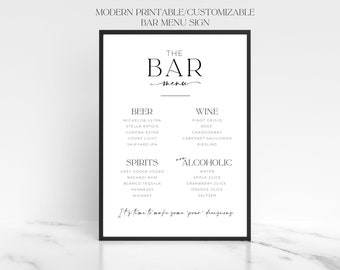 Modern Black&White Printable Bar Menu Sign Template