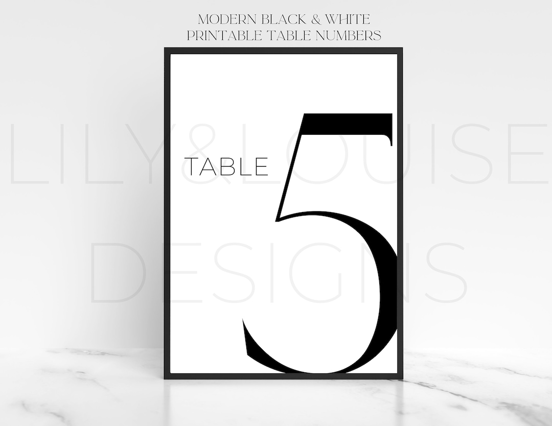Modern Black&white Printable Table Numbers 115 Etsy
