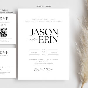 Modern Simplistic Black & White Wedding Invitation (main Card and RSVP ...