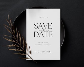 Modern Simplistic Black & White Wedding Save The Date Template