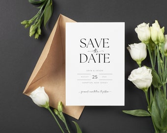 Modern Simplistic Black & White Wedding Save The Date Template