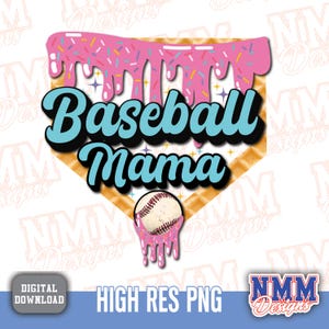Mamá de béisbol con helado goteando PNG / Lindo gráfico de mamá deportista para camisetas y manualidades / Diseño de descarga digital