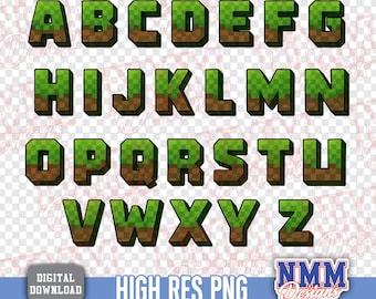 Gamer Font | Mine Alphabet Letters PNG (Digital Download)