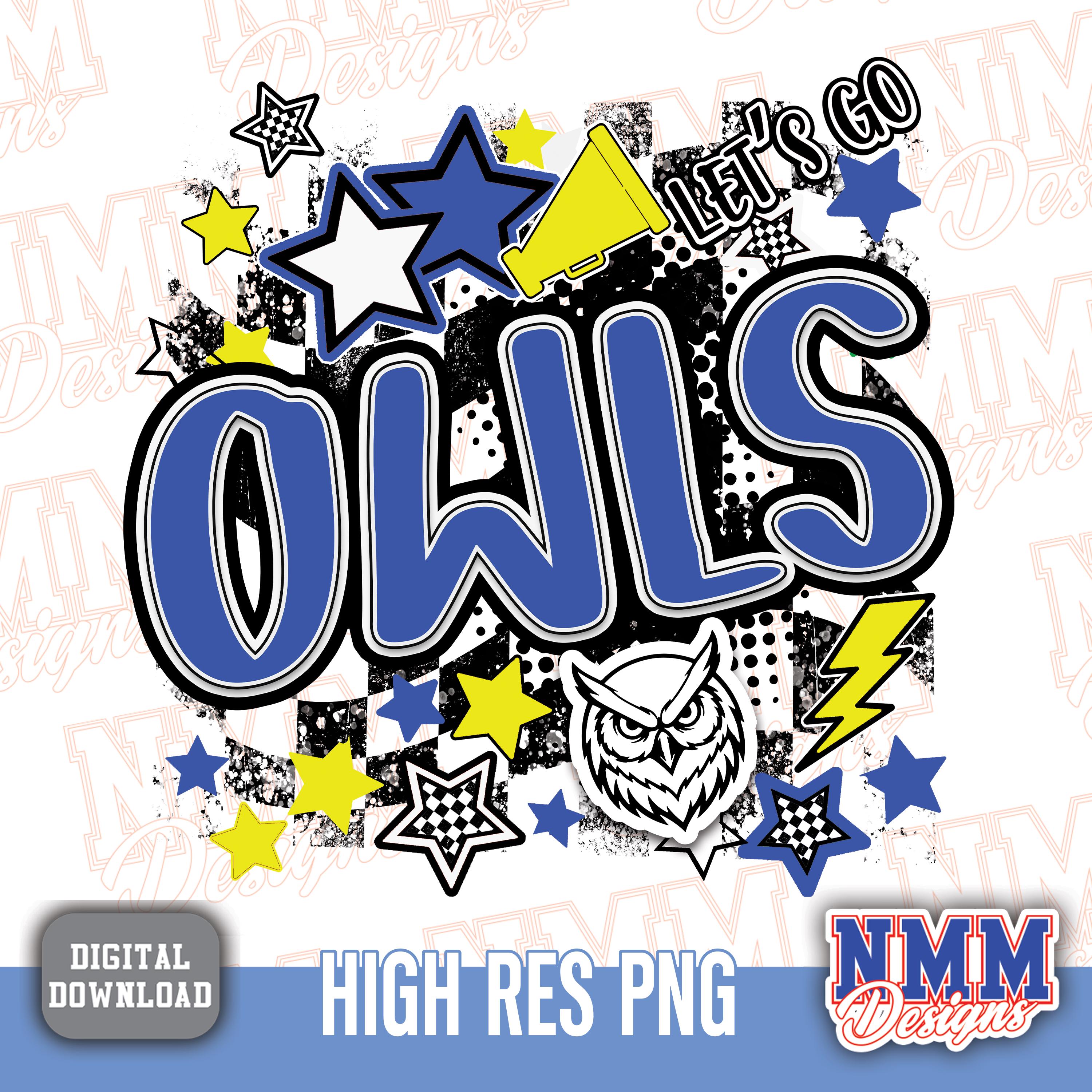 Owls preppy mascot png | digital download | Blue Gold white