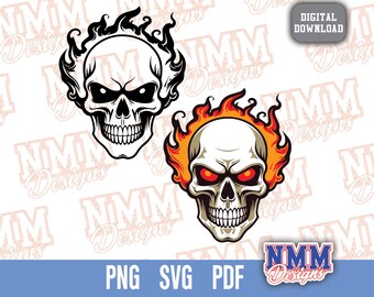 Flaming Skull SVG: Gothic Skeleton Clipart (Digital Download)