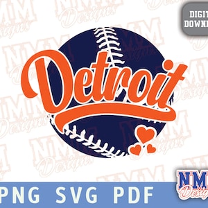 Béisbol de Detroit SVG PNG, PDF, archivos SVG para Cricut, archivo de corte de vinilo, planchado