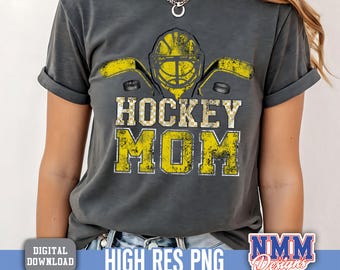Mamá de hockey PNG: color amarillo, diseño desgastado (descarga digital)