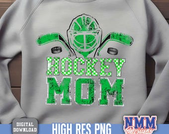 Mamá de hockey PNG: color verde y negro, diseño desgastado (descarga digital)