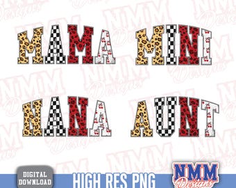 Trendy Mama PNG, Leopard Checker Cherry Letters (Digital Download)