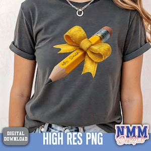 Teacher Pencil Coquette Bow PNG: Personalized Back-to-School Gift (Digital Download)