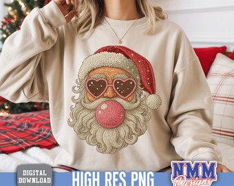Retro Santa Christmas PNG, Funny Sunglasses Xmas (Digital Download)