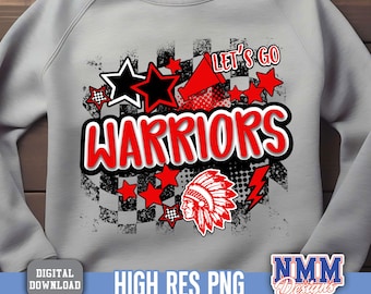 Warriors preppy mascot png | digital download | Red black white