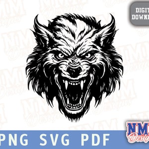 Creepy Werewolf Head SVG PNG PDF: Halloween Horror Clipart (Digital Download)