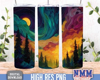 Nordlichter Becher Sublimationsdesign: 3D PNG, Gerade und Verjüngt (Digitaler Download)