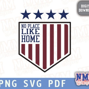 Nenhum lugar como o lar Esportes SVG | Arquivos PNG e PDF para Cricut | Arquivo de corte de vinil | Beisebol, Softball, Tball para passar a ferro