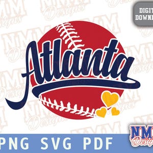 Archivos SVG, PNG y PDF de béisbol de Atlanta / Archivos de corte de Cricut y vinilo / Diseño termoadhesivo para amantes del deporte
