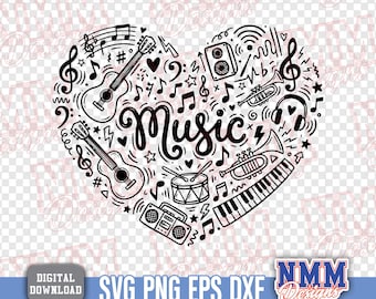 Music Teacher SVG & PNG - Cool Teaching Graphics for Shirts | Heart Sublimation Digital Files