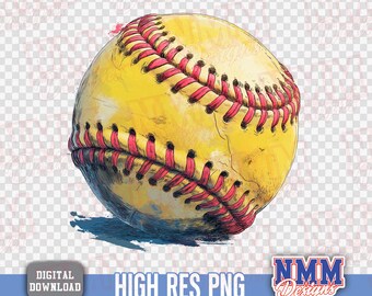 Hand-Drawn Softball Ball PNG: Sublimation Design Download