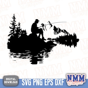 Fishing SVG File Man Fishing Silhouette Cut File for Cricut  Silhouette Outdoor Fisherman Logo Design for T-Shirts & Crafts