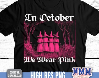 Pink Halloween Witch Breast Cancer Awareness PNG: Retro Ribbon Design (Digital Download)
