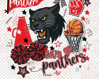 Cheer Lets Go Panthers Adretter Doodle Maskottchen Basketball png | digitaler Download | Rot Weiß Schwarz