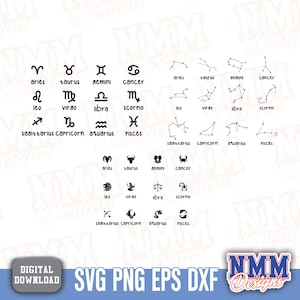 Sternzeichen SVG Bundle - Astrologie Zeichen Clipart für Cricut, Sternzeichen SVG Schnittdateien, Horoskop digitaler Download Set