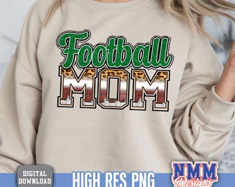 Football Mom PNG: Green Animal Print Sublimation Design (Digital Download)