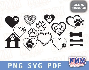 Hund Pfotenabdruck SVG: Welpen Mama Grafiken für Cricut, Silhouette (Digitaler Download, PDF, PNG)