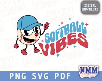 Softball Vibes SVG Cut Files: Retro Font, Iron-On Design (Digital Download)