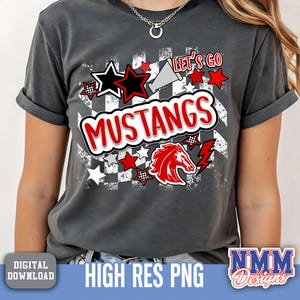 Let&#39;s Go Mustangs preppy mascot png | digital download | Red Black white