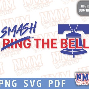 Smash the Bell Baseball Sports svg png, pdf, fichiers svg pour cricut, fichier découpé en vinyle, fer à repasser sur l'entraînement de printemps de baseball Philadelphie