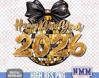 Happy New Year 2026 PNG, Gold Glitter Party Clipart, Fireworks Design, Holiday T-Shirt Sublimation