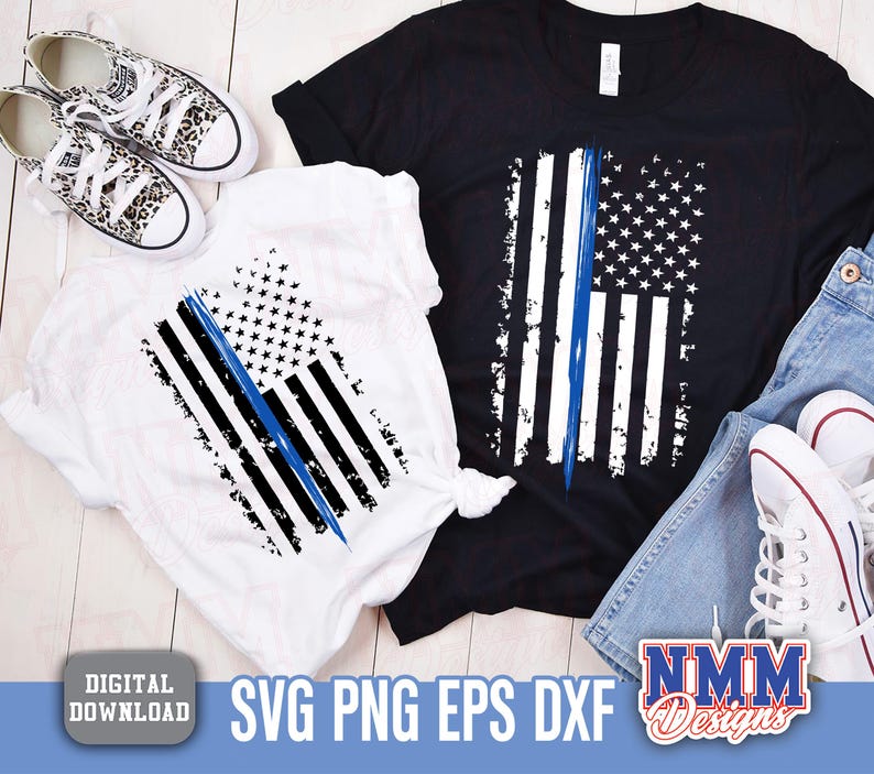 Blue Line US Flag: Police Support PNG SVG (Digital Download) image 3