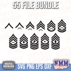 Marine Corps Rank Insignia Chevrons SVG Bundle – Digital Vector Files PNG DXF All Colors Military Cut Files