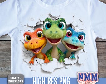 3D Dinosaurs PNG, Colorful Kids Sublimation Design (Digital Download)