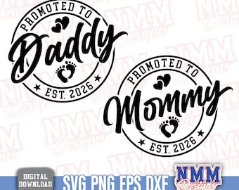 SVG PNG: Schwangerschaftsankündigung (Digitaler Download) für Mommy/Daddy Est 2026