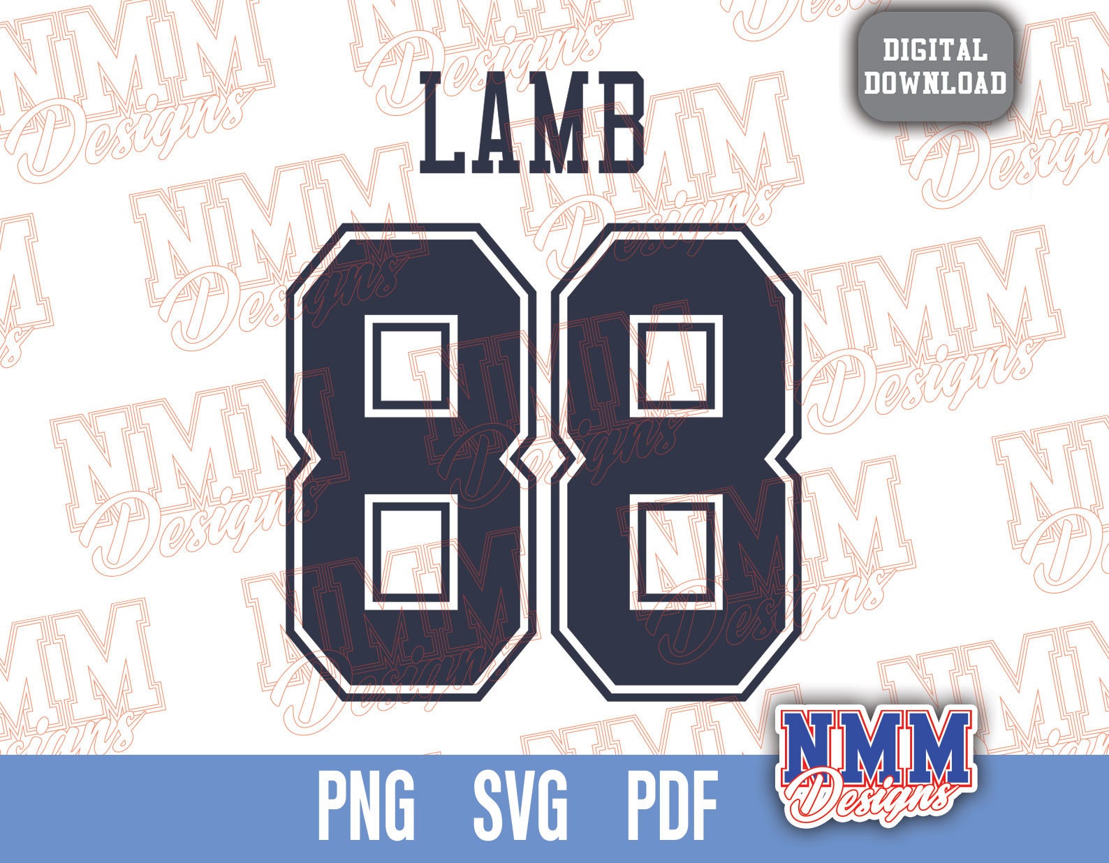 Lamb Jersey Number 88 SVG PNG: School Sports Design (digital