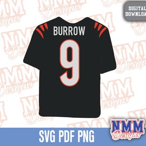 Burrow Jersey svg png, pdf, svg-Dateien für Cricut, Vinylschnittdatei, für Shirts und Tassen, Aufbügeln für den Schulsport