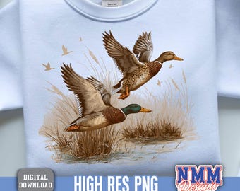Retro Flying Mallard Duck PNG, Hunting Sublimation (Digital Download)