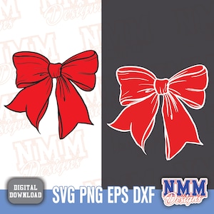 Pacchetto SVG Boho Ribbon / Clipart disegnato a mano con fiocco Coquette / File di taglio per fiocco per capelli e papillon per Cricut, PNG inclusi
