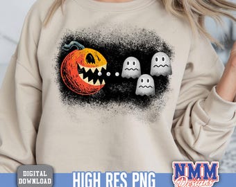 Funny Halloween Pumpkin Chasing Ghosts PNG, Spooky Season, Fall Vibes (Digital Download)